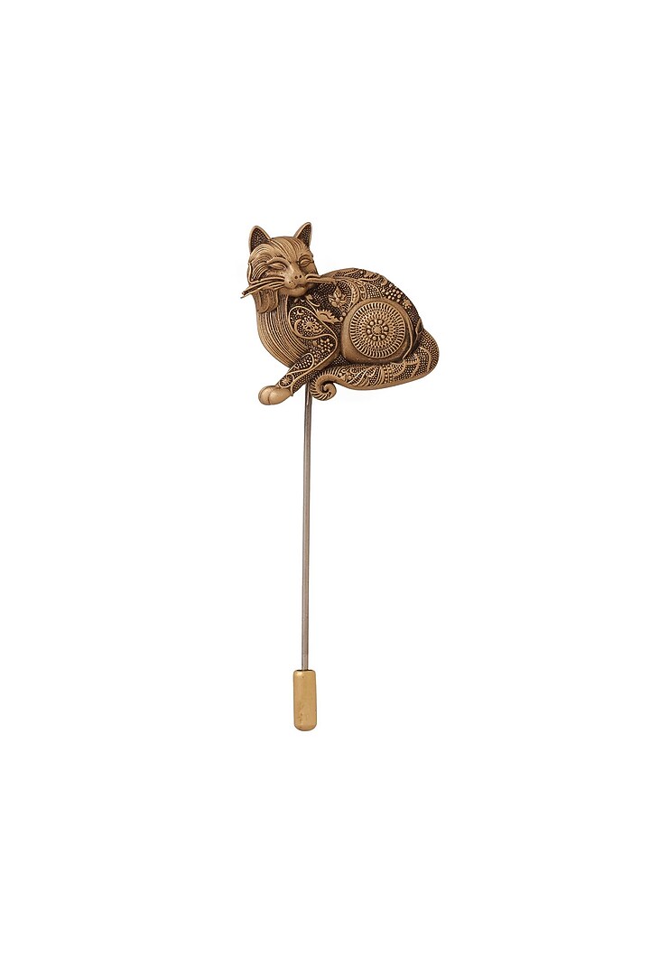 Antique Gold Brass Feline Whisper Brooch by Cosa Nostraa at Pernia's Pop Up Shop