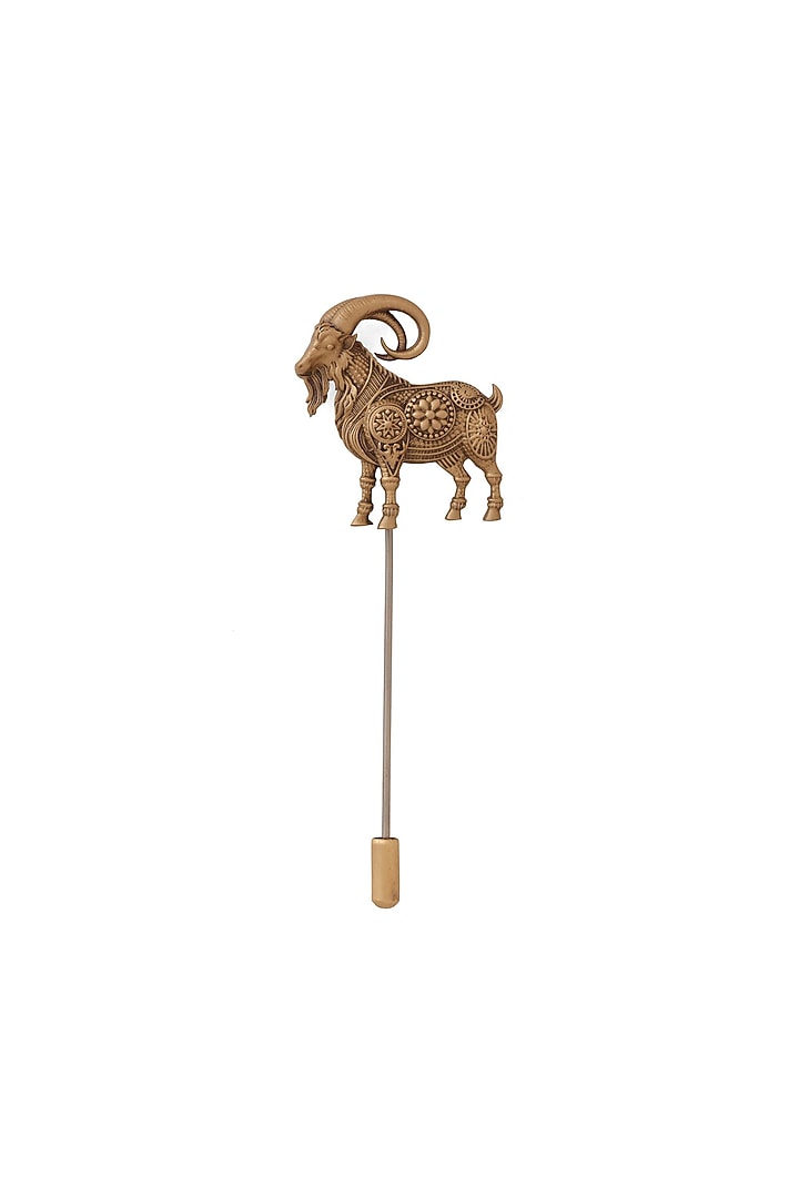 Antique Gold Brass Alpine Sentinel Brooch by Cosa Nostraa at Pernia's Pop Up Shop