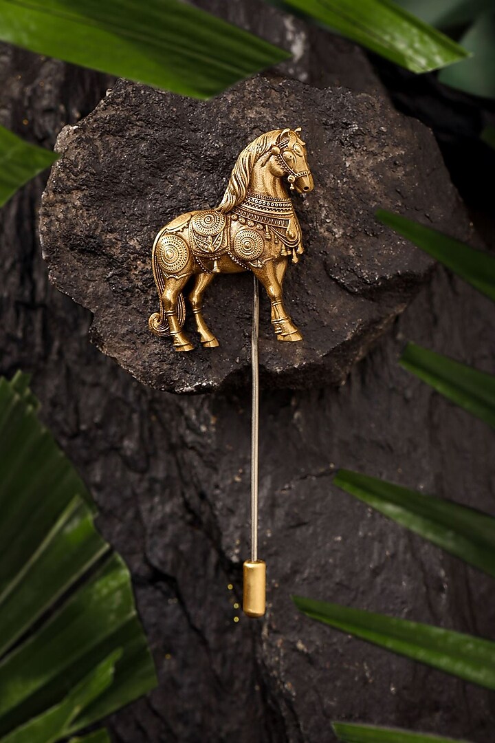 Antique Gold Brass Guardian Tusk Lapel Pin by Cosa Nostraa at Pernia's Pop Up Shop