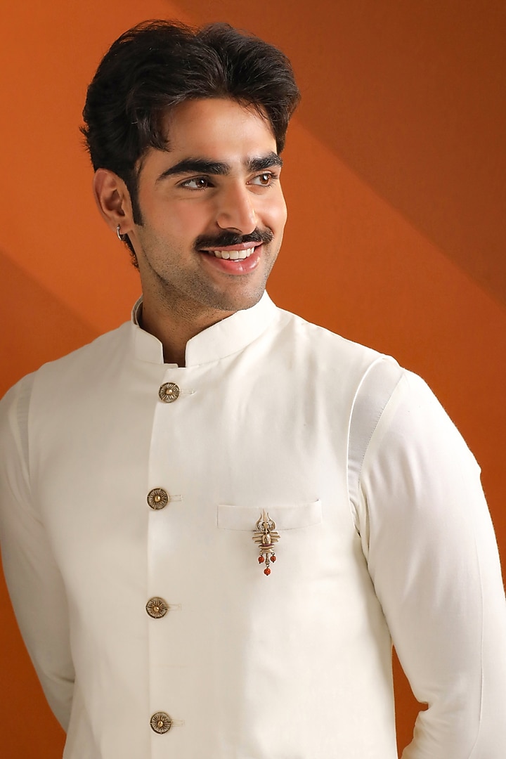 Oxidised Antique Gold Brass Divine Lingam Crest Brooch by Cosa Nostraa at Pernia's Pop Up Shop