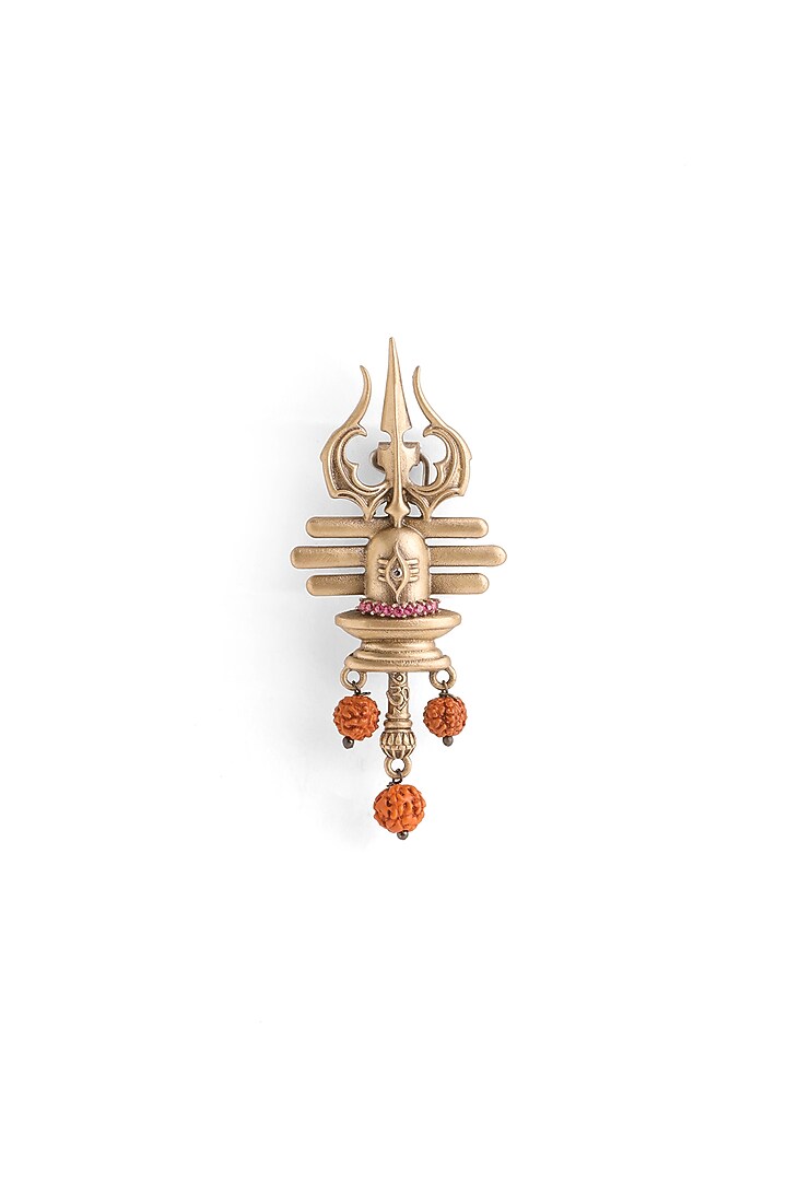Oxidised Antique Gold Brass Divine Lingam Crest Brooch by Cosa Nostraa at Pernia's Pop Up Shop