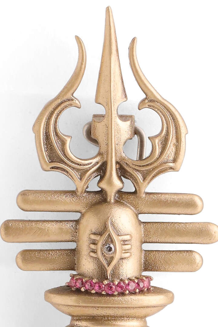 Oxidised Antique Gold Brass Divine Lingam Crest Brooch by Cosa Nostraa at Pernia's Pop Up Shop