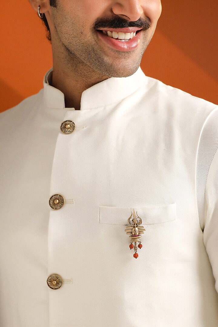Oxidised Antique Gold Brass Divine Lingam Crest Brooch by Cosa Nostraa at Pernia's Pop Up Shop