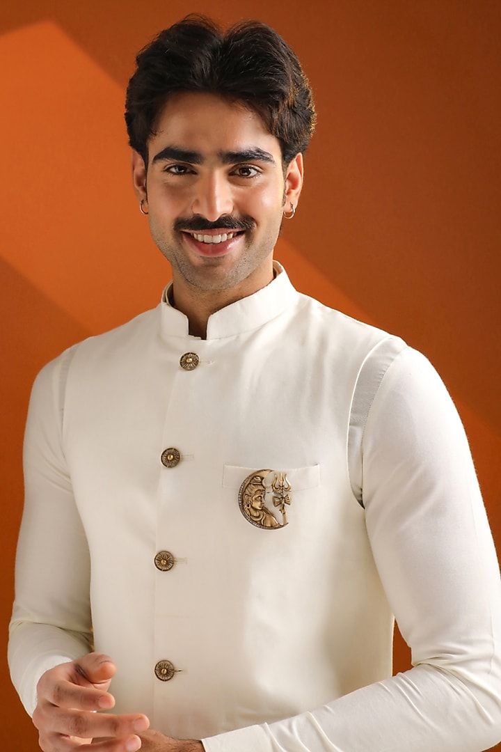 Oxidised Antique Gold Brass Divine Crescent Brooch by Cosa Nostraa at Pernia's Pop Up Shop