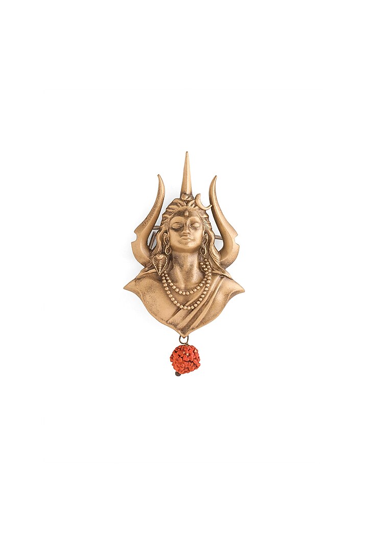 Oxidised Antique Gold Brass Mahadev Emblem Brooch by Cosa Nostraa at Pernia's Pop Up Shop