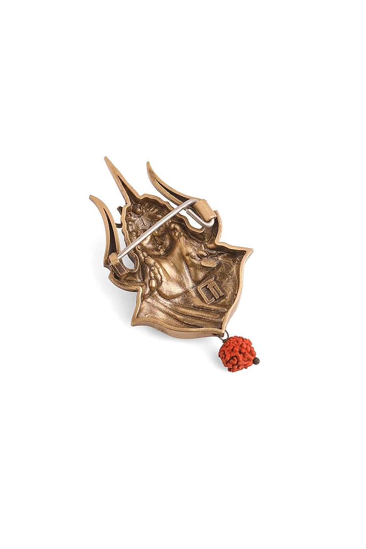 Oxidised Antique Gold Brass Mahadev Emblem Brooch by Cosa Nostraa at Pernia's Pop Up Shop