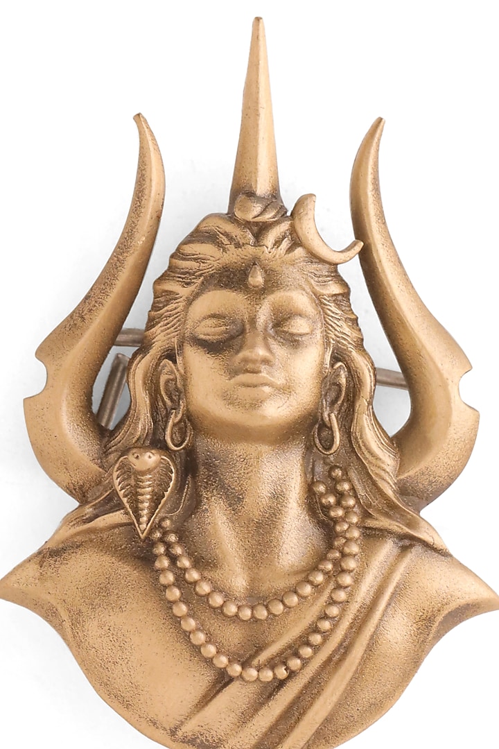 Oxidised Antique Gold Brass Mahadev Emblem Brooch by Cosa Nostraa at Pernia's Pop Up Shop