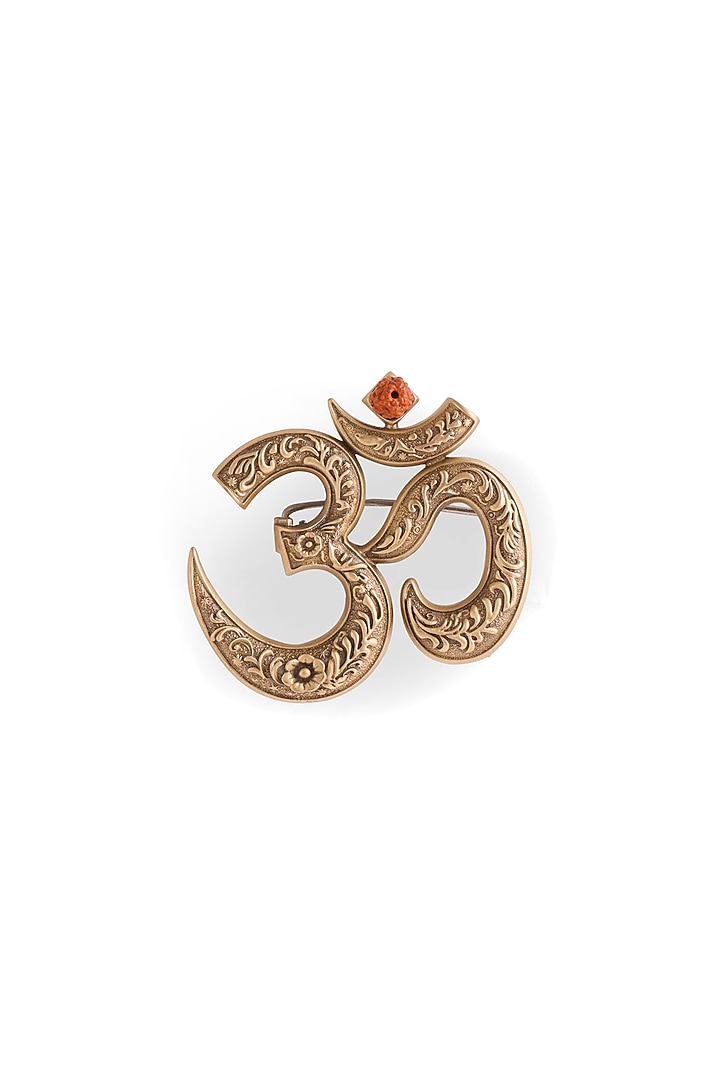 Oxidised Antique Gold Brass Royal Om Emblem Brooch by Cosa Nostraa at Pernia's Pop Up Shop