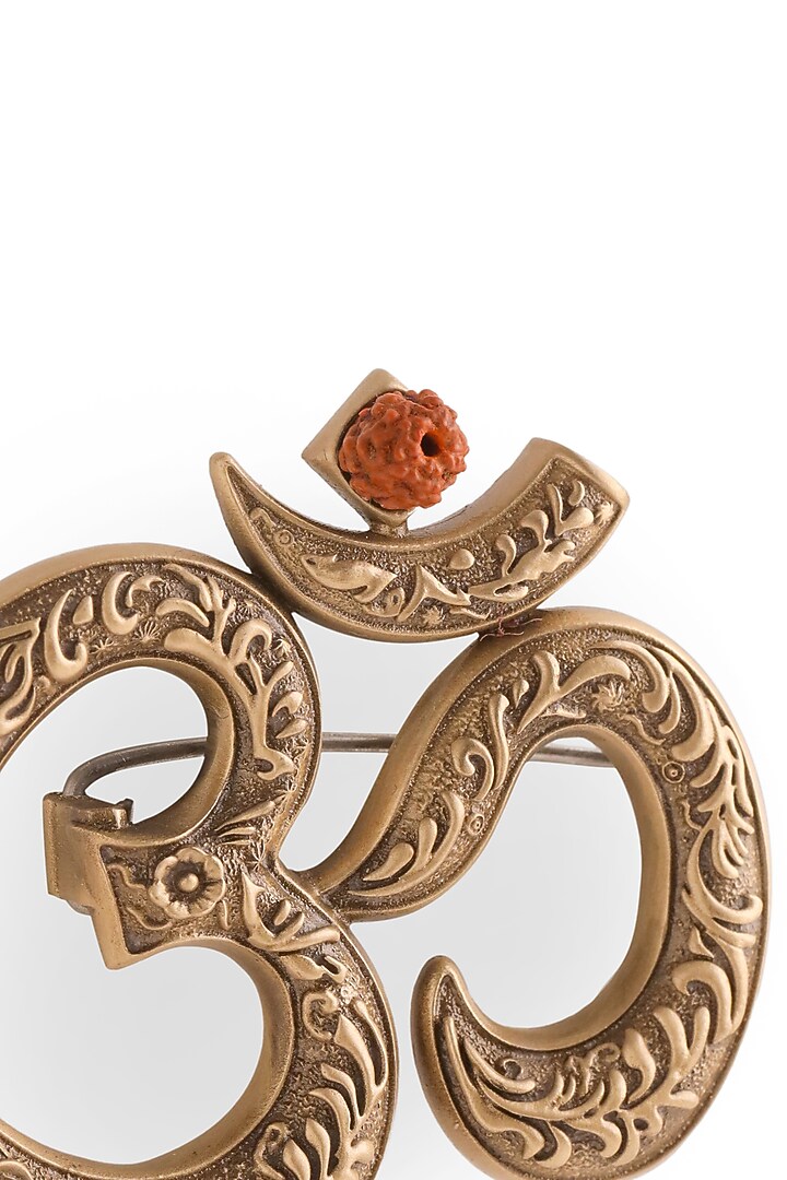 Oxidised Antique Gold Brass Royal Om Emblem Brooch by Cosa Nostraa at Pernia's Pop Up Shop