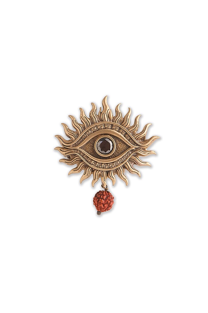 Oxidised Antique Gold Brass Mahadev Third Eye Brooch by Cosa Nostraa at Pernia's Pop Up Shop