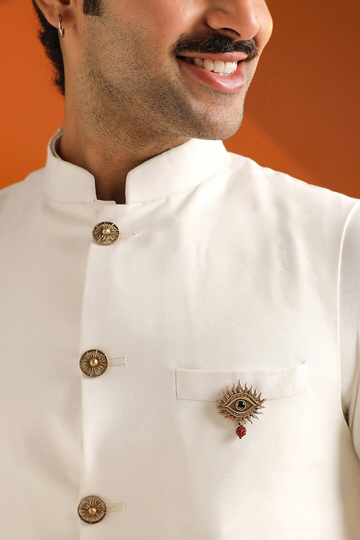 Oxidised Antique Gold Brass Mahadev Third Eye Brooch by Cosa Nostraa at Pernia's Pop Up Shop