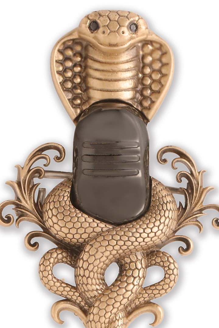 Oxidised Antique Gold Brass Mahadev Naga Aura Brooch by Cosa Nostraa at Pernia's Pop Up Shop
