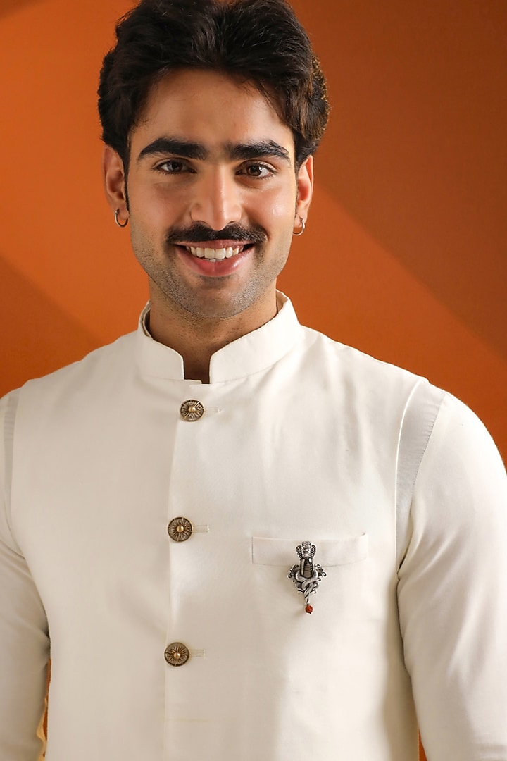 Silver Oxidised Brass Serpent Shiva Emblem Brooch by Cosa Nostraa at Pernia's Pop Up Shop