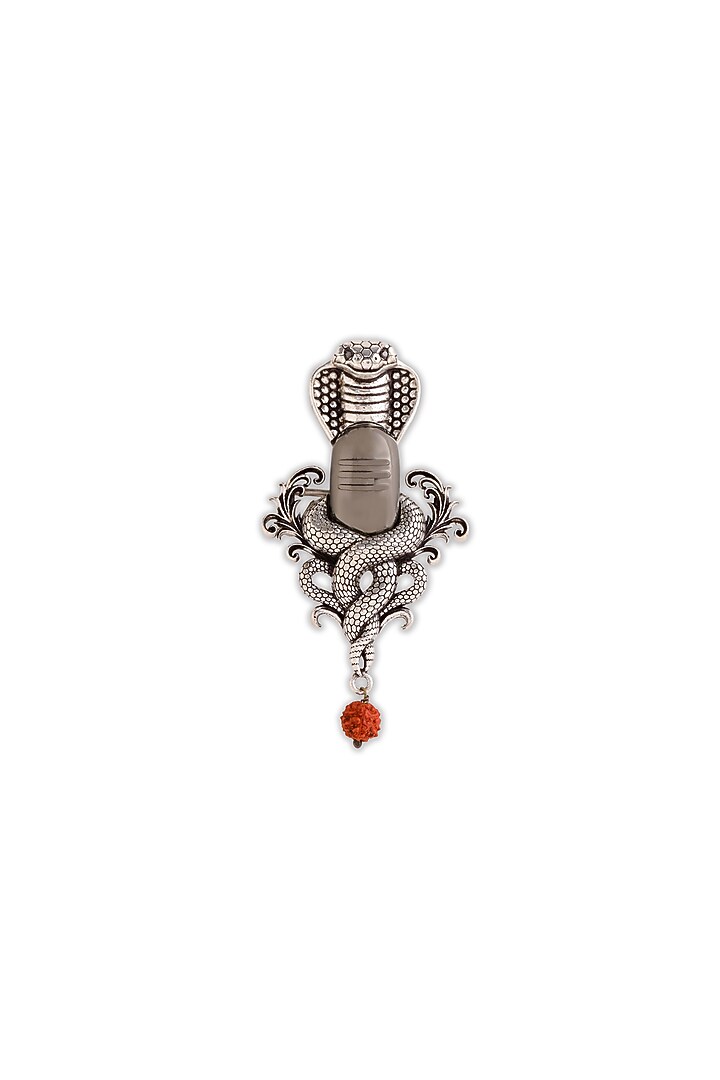 Silver Oxidised Brass Serpent Shiva Emblem Brooch by Cosa Nostraa at Pernia's Pop Up Shop