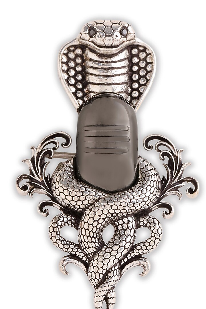 Silver Oxidised Brass Serpent Shiva Emblem Brooch by Cosa Nostraa at Pernia's Pop Up Shop