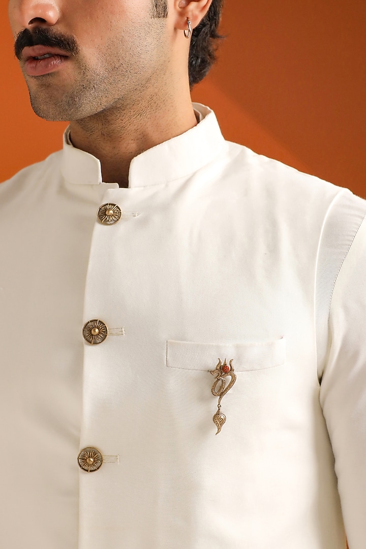 Oxidised Antique Gold Brass Om Emblem Brooch by Cosa Nostraa at Pernia's Pop Up Shop