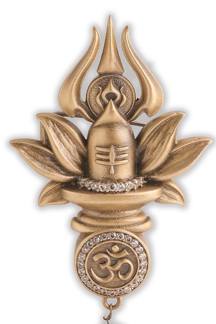 Oxidised Antique Gold Brass Sacred Shivling Emblem Brooch by Cosa Nostraa at Pernia's Pop Up Shop