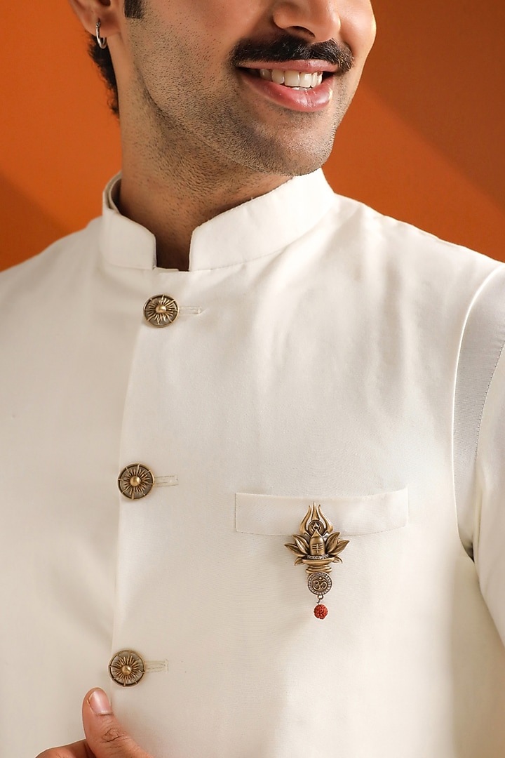 Oxidised Antique Gold Brass Sacred Shivling Emblem Brooch by Cosa Nostraa at Pernia's Pop Up Shop
