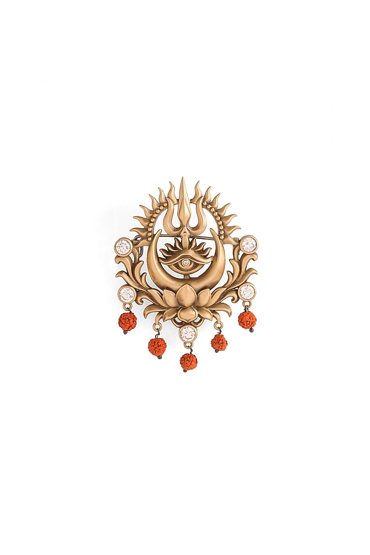 Oxidised Antique Gold Brass Sacred Trishul Emblem Brooch by Cosa Nostraa at Pernia's Pop Up Shop