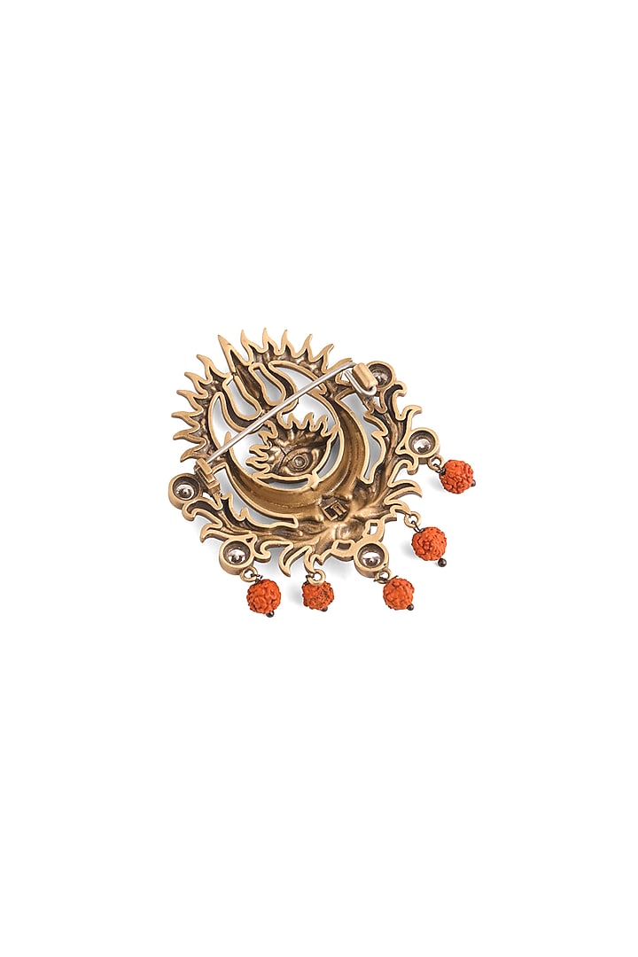 Oxidised Antique Gold Brass Sacred Trishul Emblem Brooch by Cosa Nostraa at Pernia's Pop Up Shop