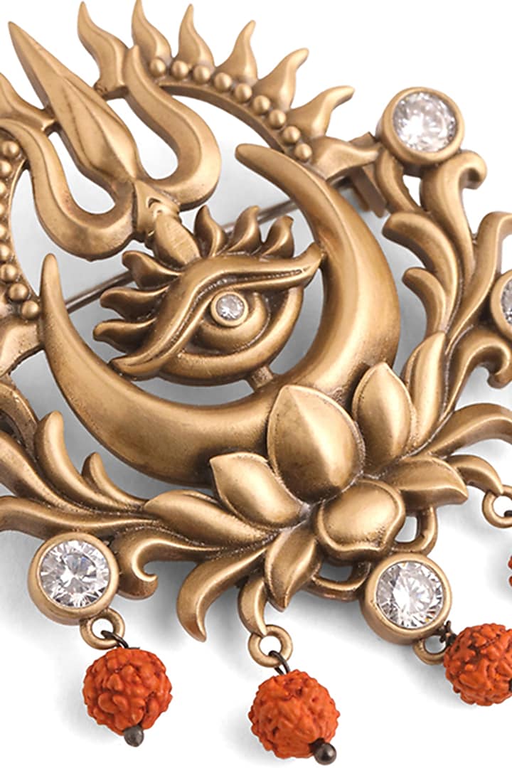 Oxidised Antique Gold Brass Sacred Trishul Emblem Brooch by Cosa Nostraa at Pernia's Pop Up Shop