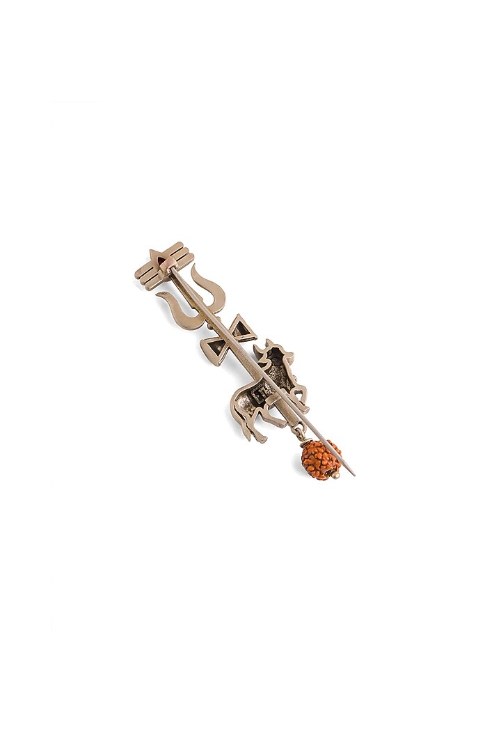 Oxidised Antique Silver Brass Sacred Trishul Nandi Lapel Pin by Cosa Nostraa at Pernia's Pop Up Shop