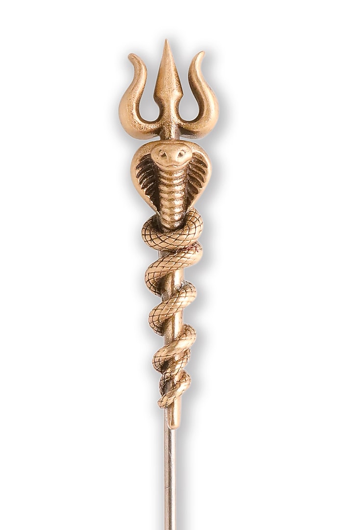 Oxidised Antique Gold Brass Naga Trishul Lapel Pin by Cosa Nostraa at Pernia's Pop Up Shop