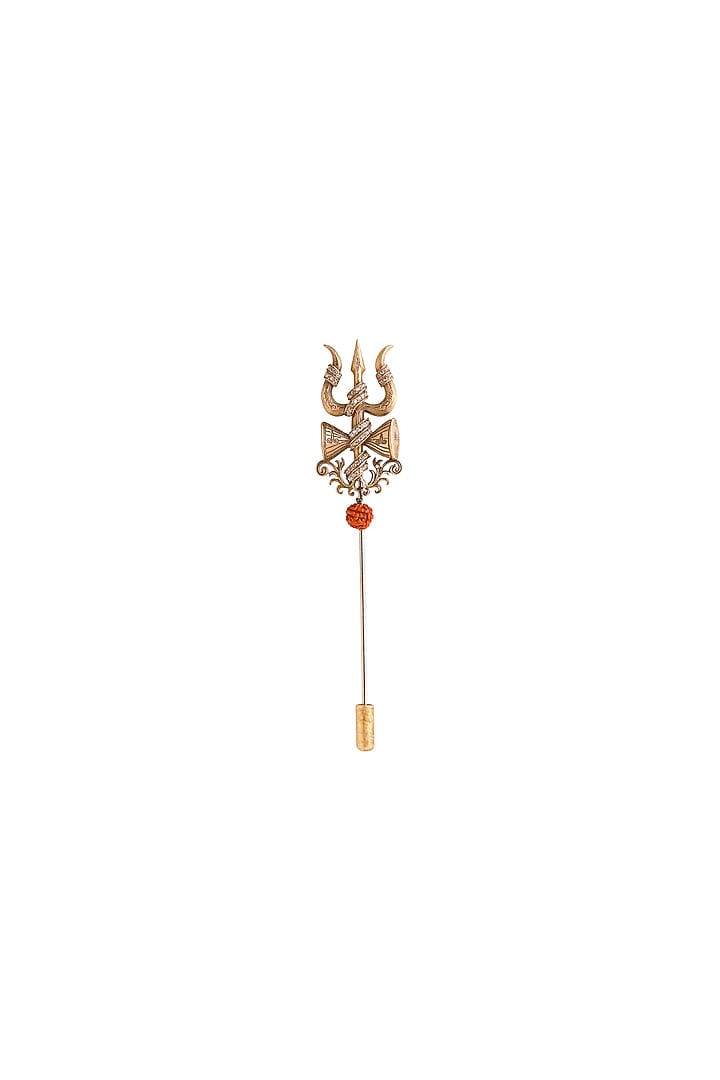 Oxidised Antique Gold Brass Sacred Trishul Emblem Lapel Pin by Cosa Nostraa at Pernia's Pop Up Shop
