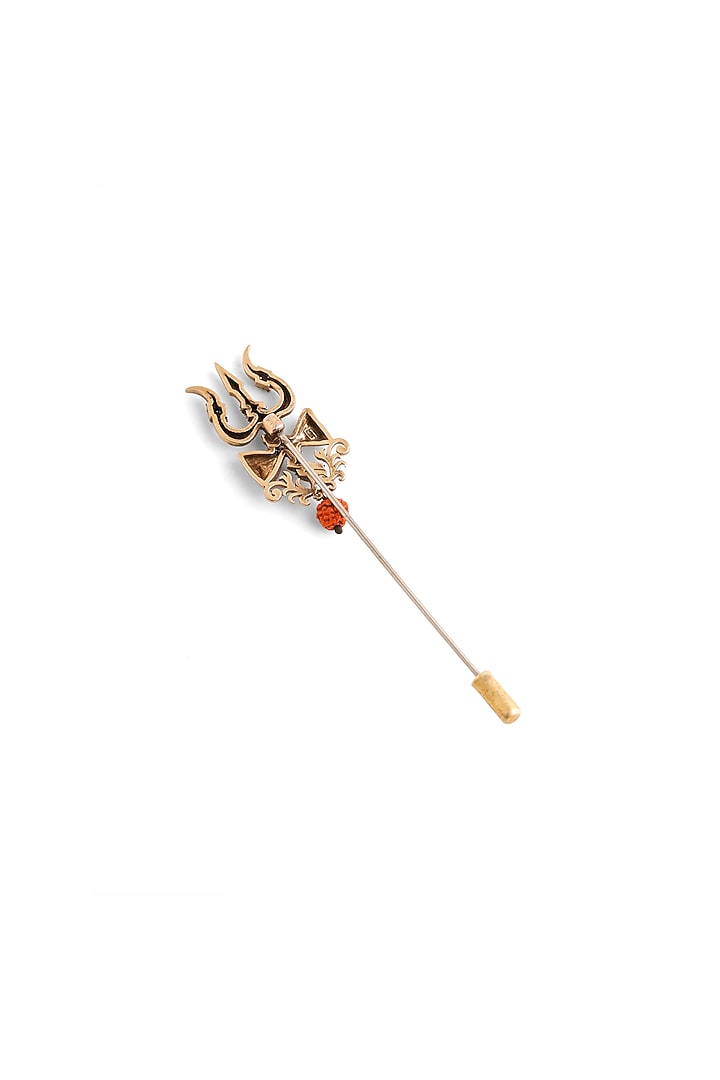 Oxidised Antique Gold Brass Sacred Trishul Emblem Lapel Pin by Cosa Nostraa at Pernia's Pop Up Shop
