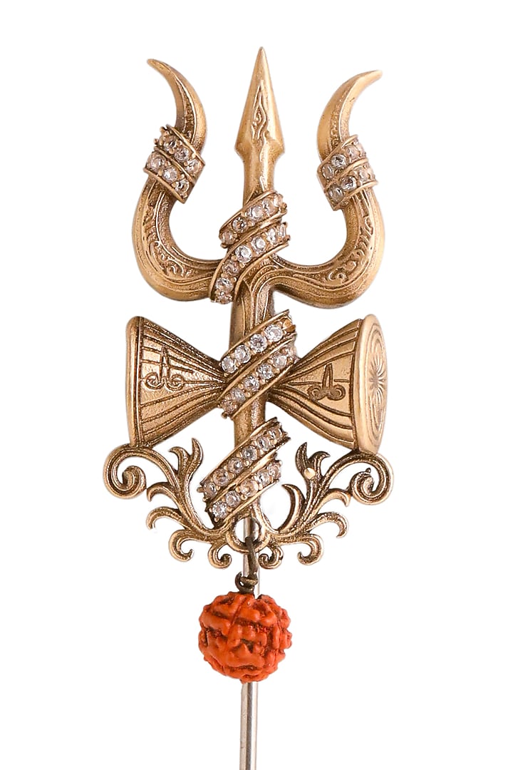 Oxidised Antique Gold Brass Sacred Trishul Emblem Lapel Pin by Cosa Nostraa at Pernia's Pop Up Shop