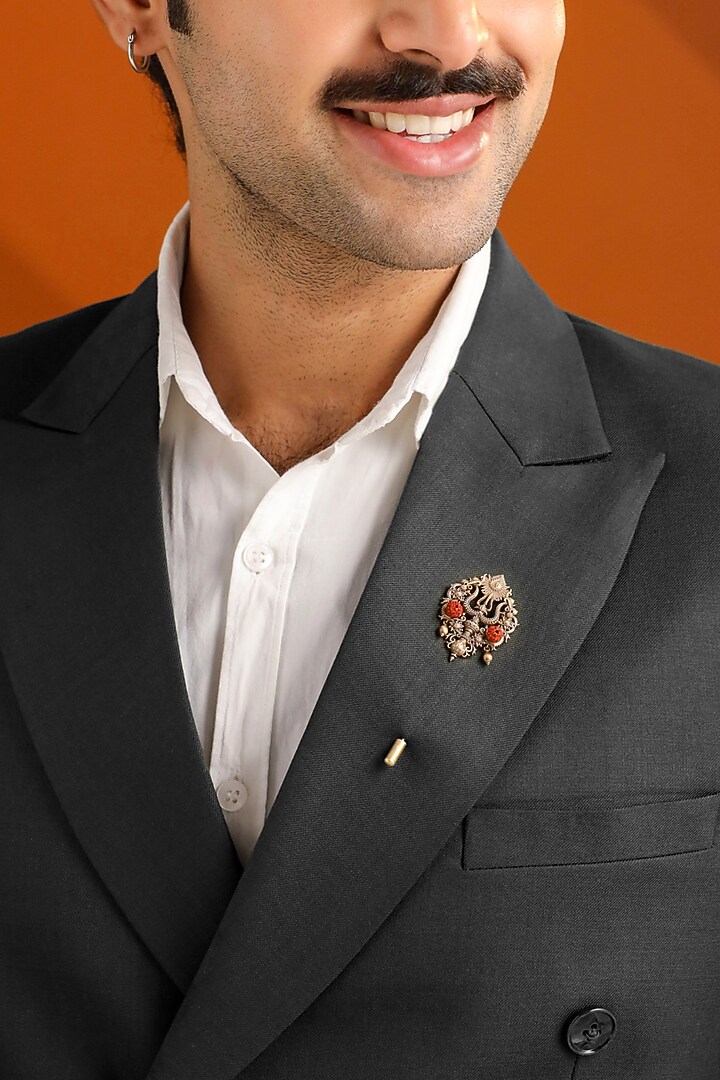 Oxidised Antique Gold Brass Brooch & Lapel Pin Gift Set by Cosa Nostraa at Pernia's Pop Up Shop