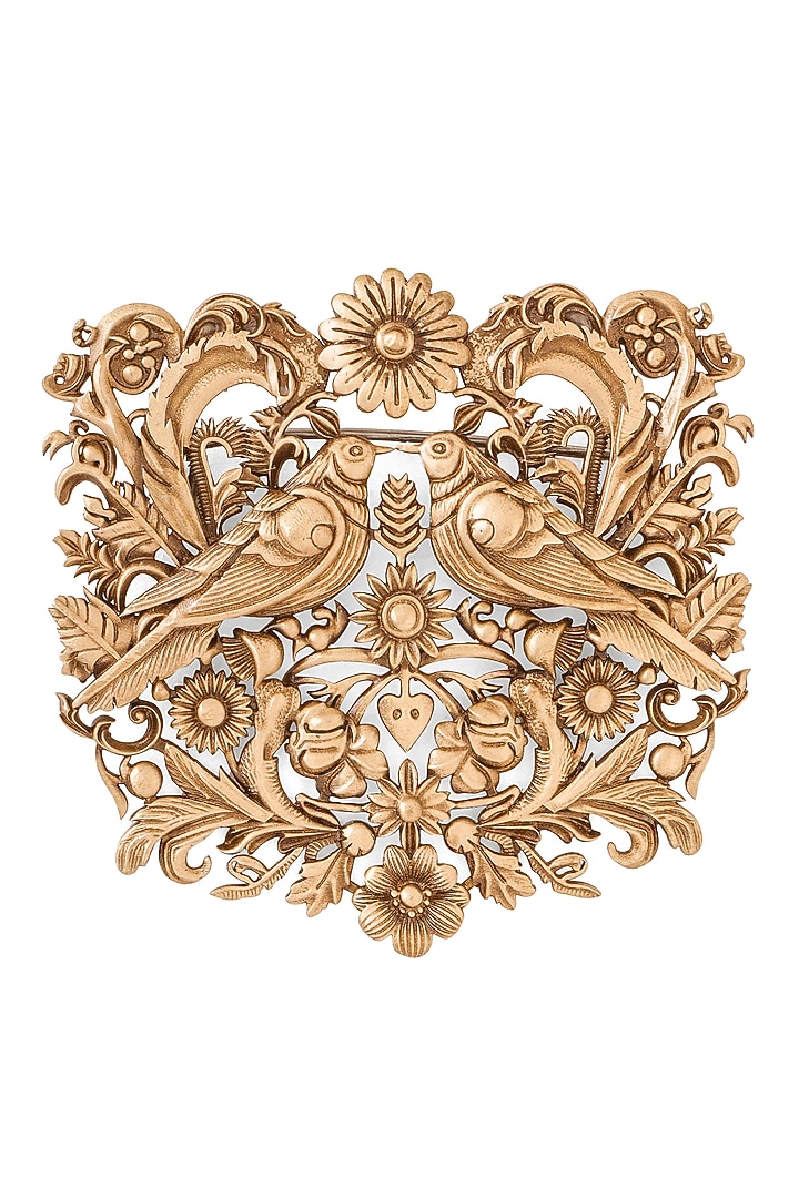 Antique Gold Finish Brass Brooch & Buttons (Set Of 6) by Cosa Nostraa at Pernia's Pop Up Shop