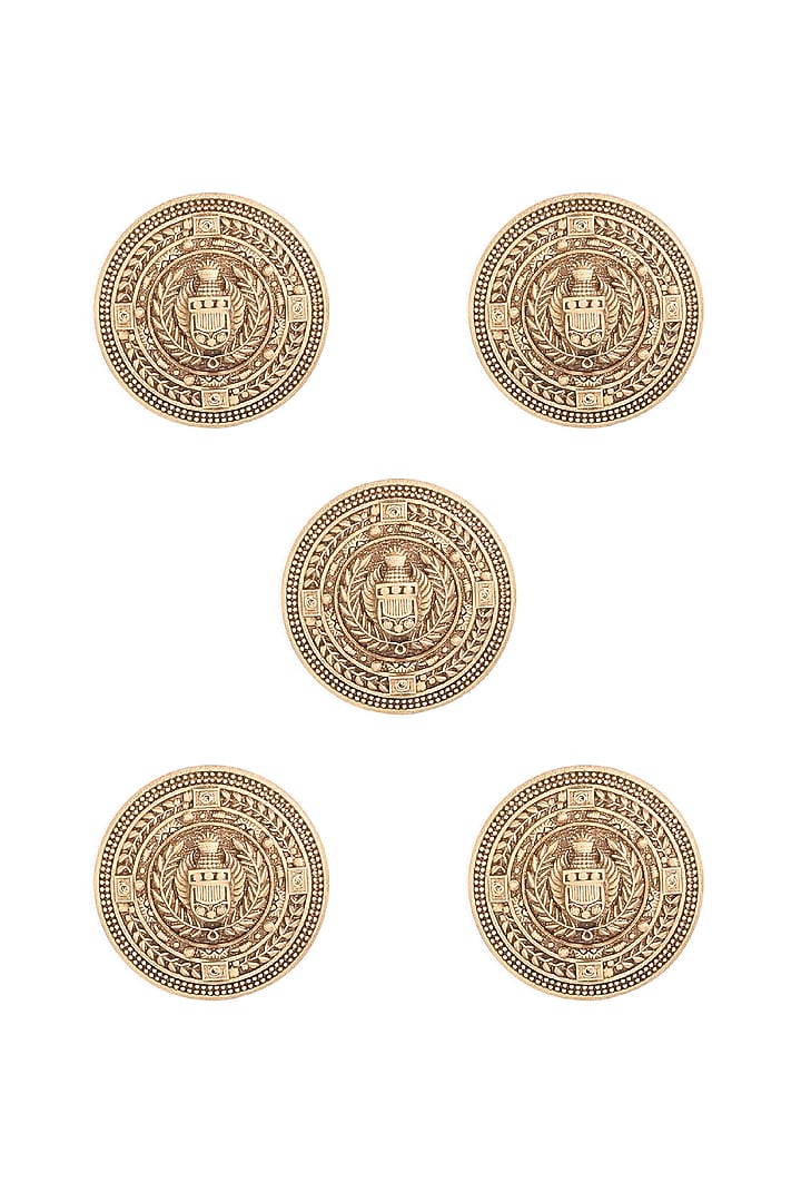 Antique Gold Finish Brass Brooch & Buttons (Set Of 6) by Cosa Nostraa at Pernia's Pop Up Shop