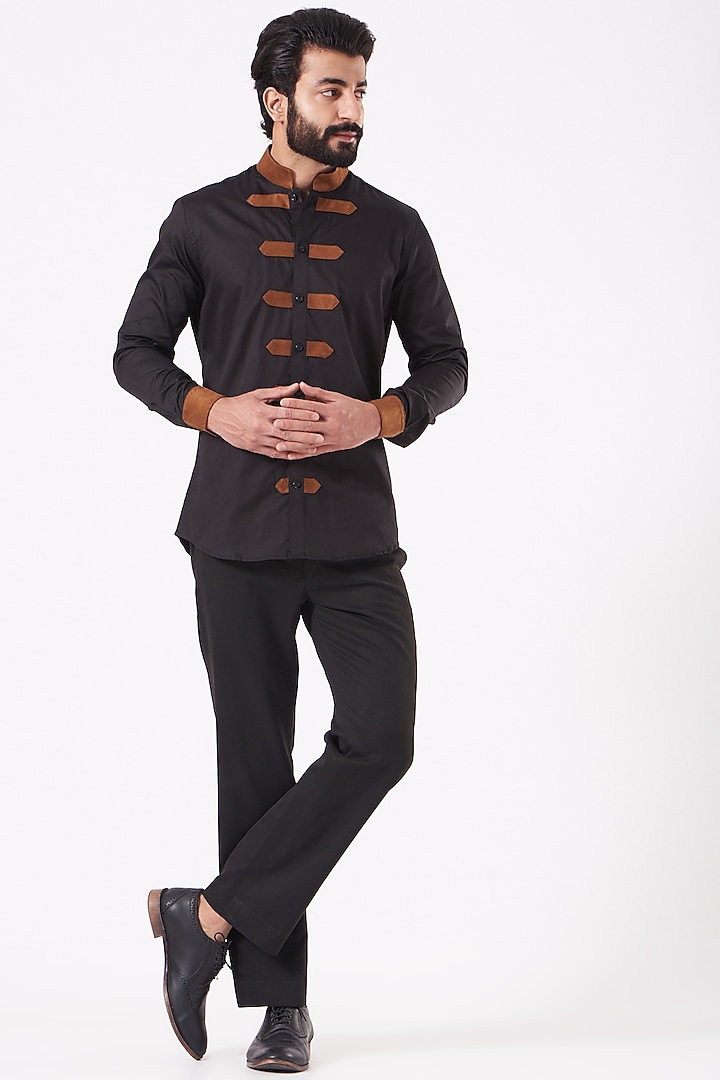 Black & Tan Giza Cotton Party Wear Shirt by Cosa Nostraa at Pernia's Pop Up Shop