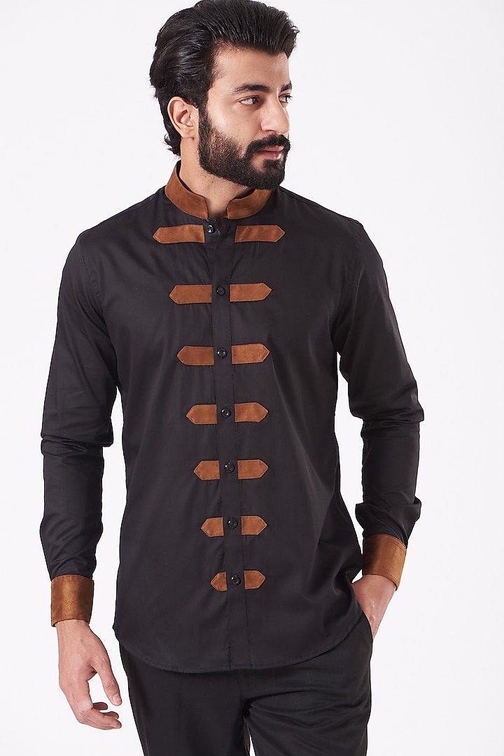 Black & Tan Giza Cotton Party Wear Shirt by Cosa Nostraa at Pernia's Pop Up Shop
