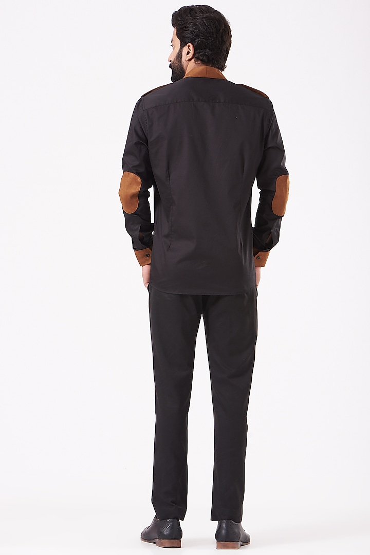 Black & Tan Giza Cotton & Vegan Suede Party Wear Shirt by Cosa Nostraa at Pernia's Pop Up Shop