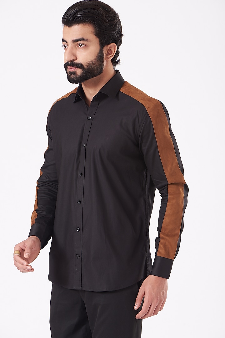 Black & Tan Cotton Party Wear Shirt by Cosa Nostraa at Pernia's Pop Up Shop