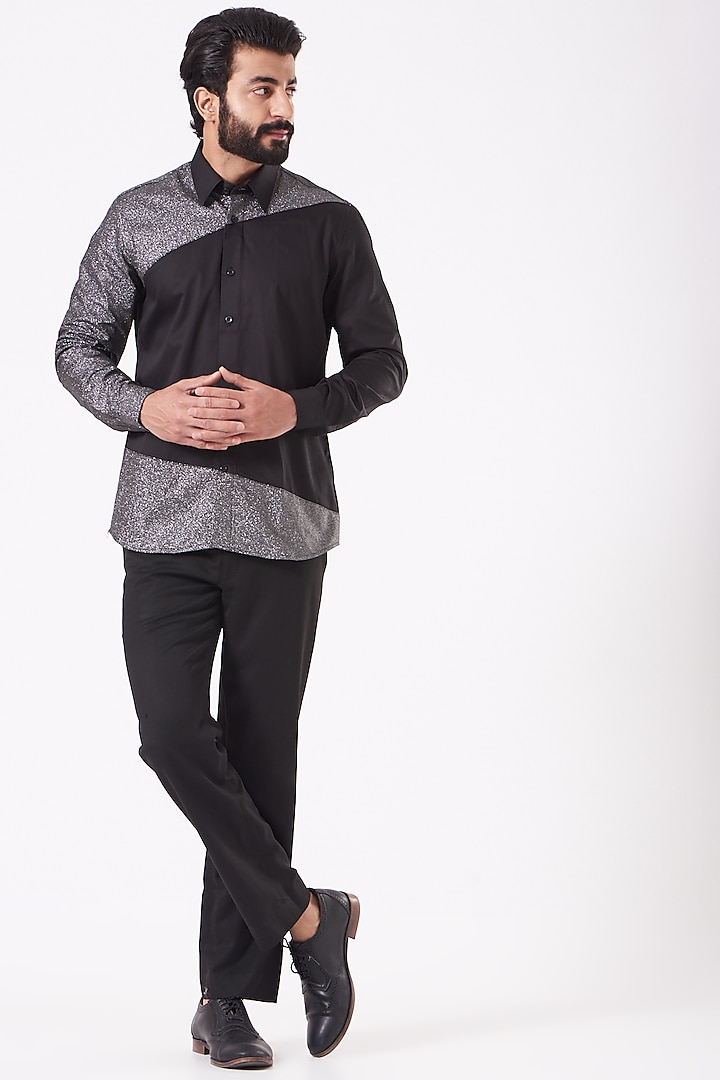 Black & Silver Premium Glitter Shirt by Cosa Nostraa