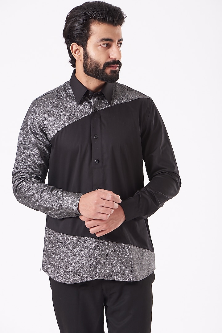Black & Silver Premium Glitter Party Wear Shirt by Cosa Nostraa at Pernia's Pop Up Shop