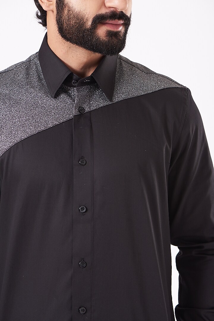 Black & Silver Premium Glitter Party Wear Shirt by Cosa Nostraa at Pernia's Pop Up Shop
