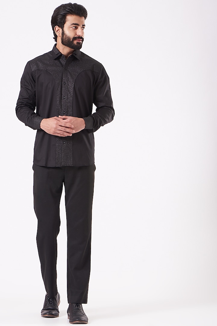 Black Giza Cotton Party Wear Shirt by Cosa Nostraa at Pernia's Pop Up Shop