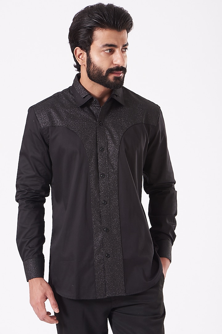 Black Giza Cotton Party Wear Shirt by Cosa Nostraa at Pernia's Pop Up Shop