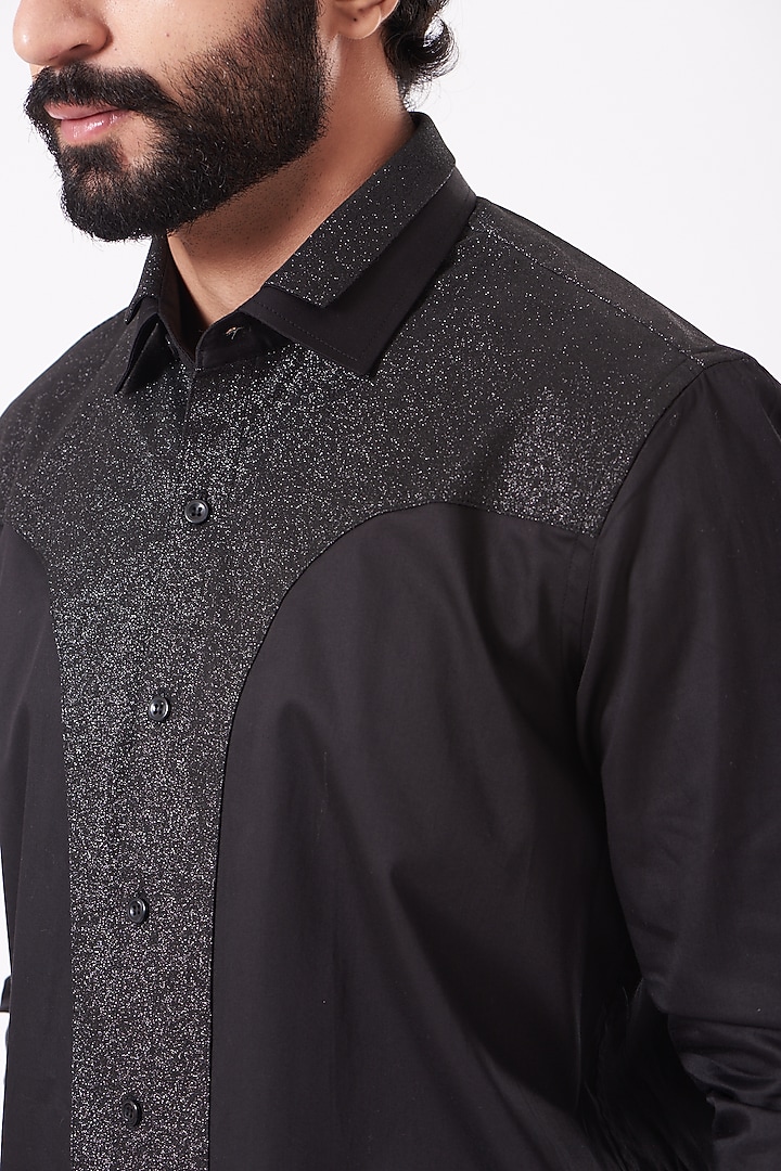 Black Giza Cotton Party Wear Shirt by Cosa Nostraa at Pernia's Pop Up Shop