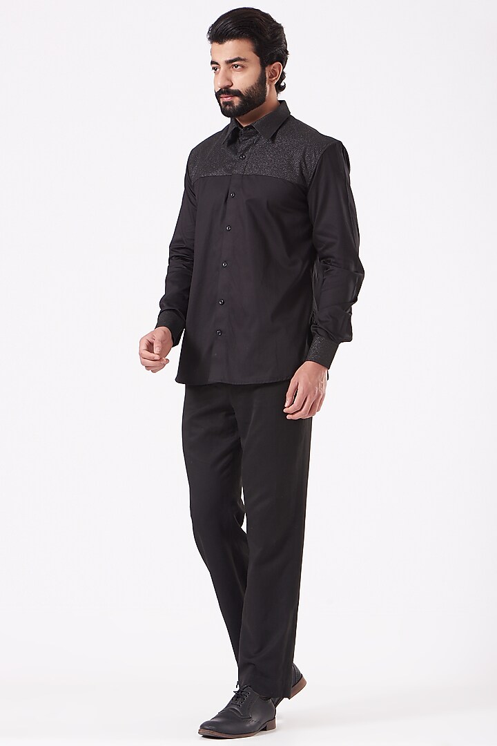 Black Premium Glitter Party Wear Shirt by Cosa Nostraa at Pernia's Pop Up Shop