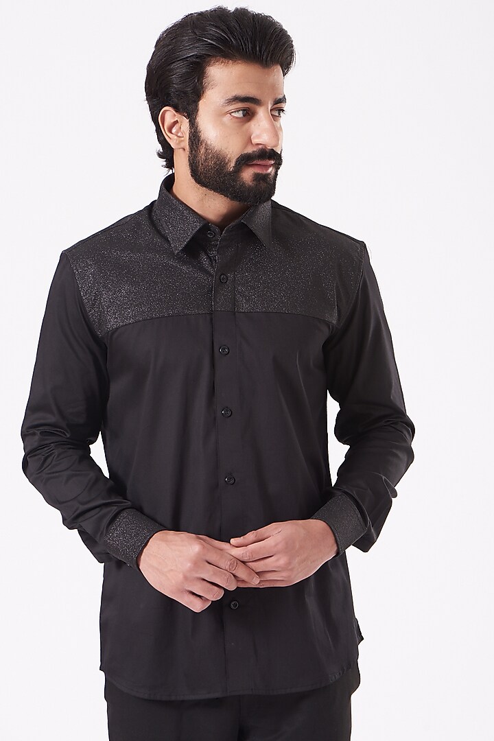Black Premium Glitter Party Wear Shirt by Cosa Nostraa at Pernia's Pop Up Shop