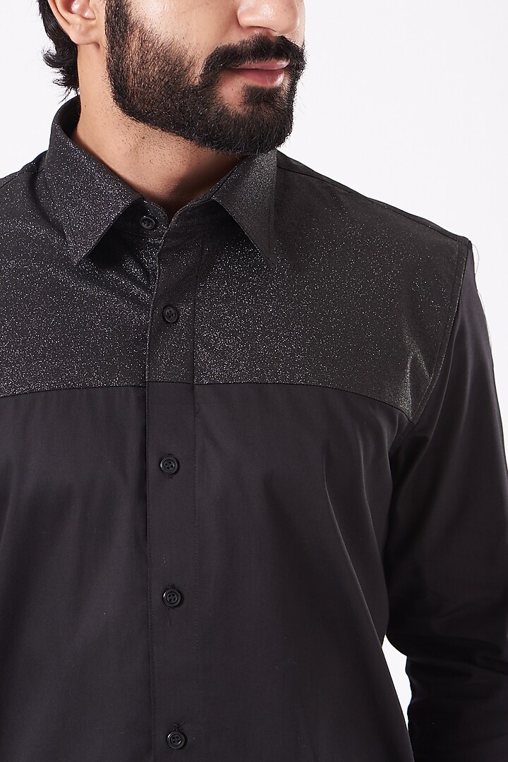 Black Premium Glitter Party Wear Shirt by Cosa Nostraa at Pernia's Pop Up Shop