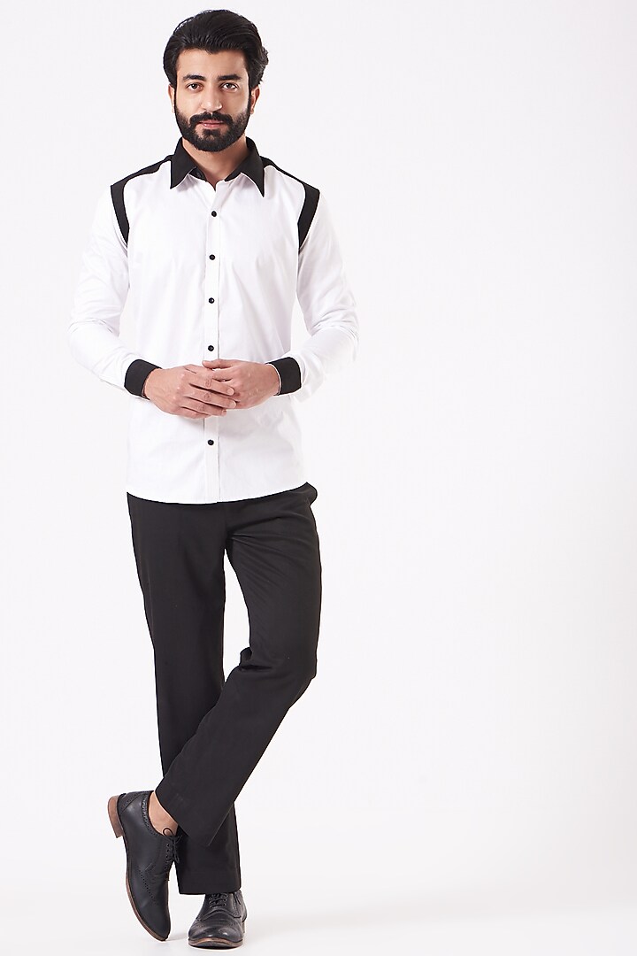 White & Black Giza Cotton Party Wear Shirt by Cosa Nostraa at Pernia's Pop Up Shop