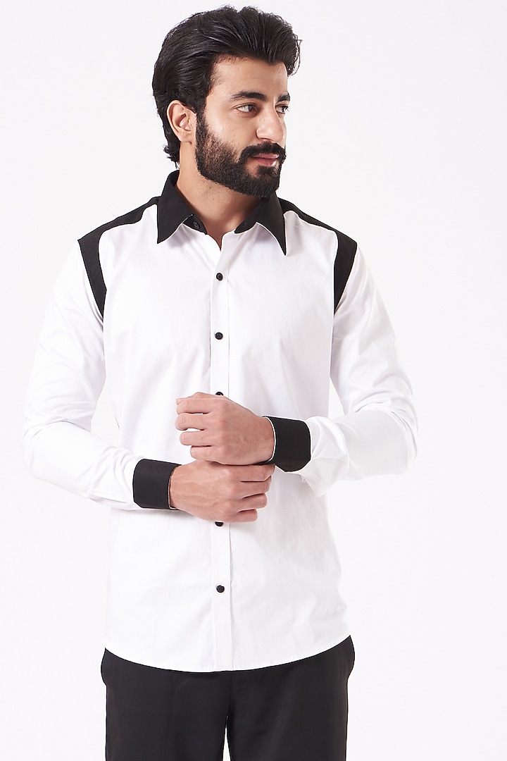 White & Black Giza Cotton Party Wear Shirt by Cosa Nostraa at Pernia's Pop Up Shop