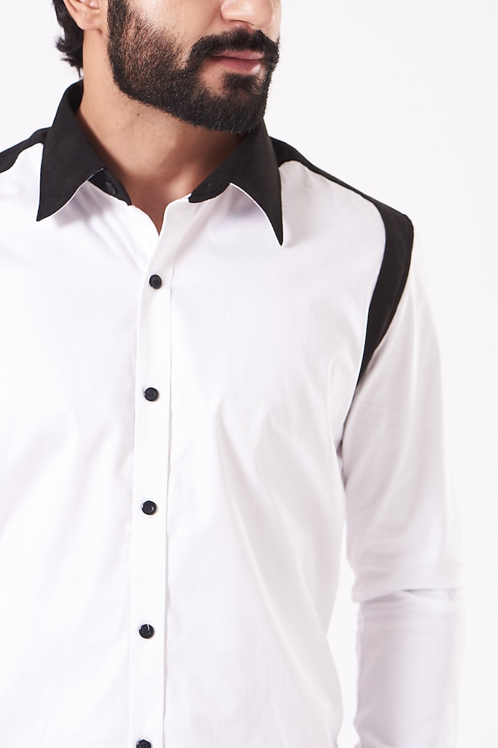 White & Black Giza Cotton Party Wear Shirt by Cosa Nostraa at Pernia's Pop Up Shop