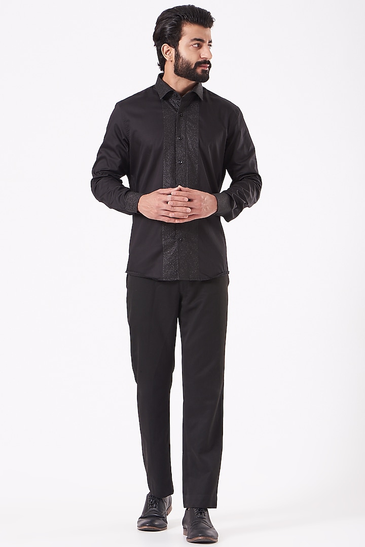 Black Giza Cotton & Premium Glitter Party Wear Shirt by Cosa Nostraa at Pernia's Pop Up Shop